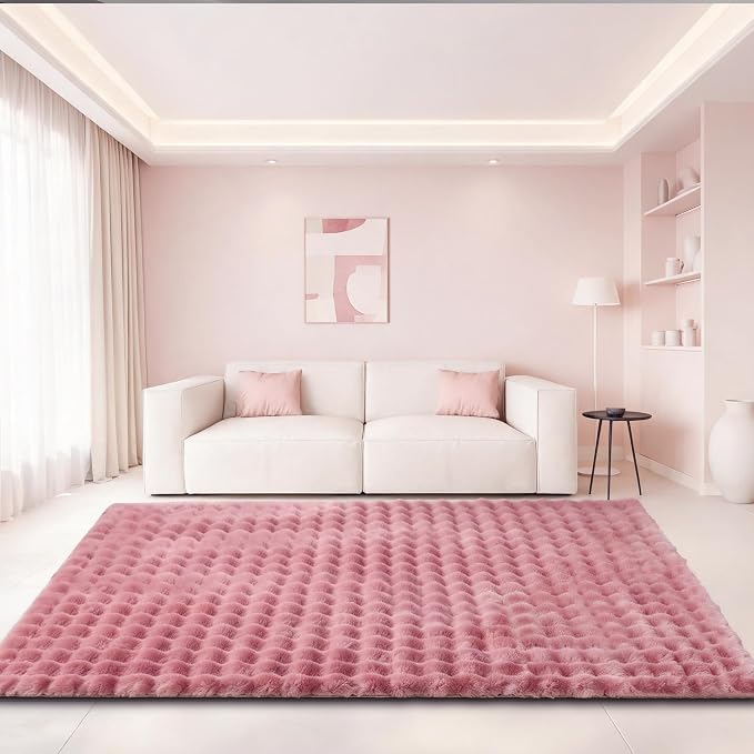 Dusty Rose Rabbit Plush Rug 4'x6', Fluffy Shaggy Area Rug - Image 3