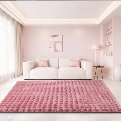 Dusty Rose Rabbit Plush Rug 5'x7', Fluffy Shaggy Area Rug - Image 3