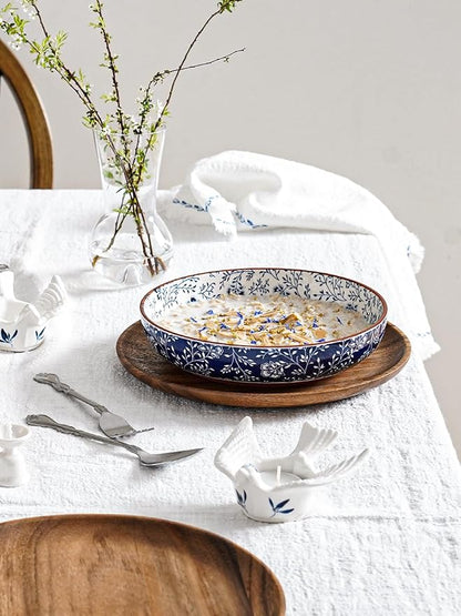 LE TAUCI Pasta Bowl 32 oz, Salad Bowl Serving Plate Bowls, Housewarming Wedding Present, Japanese-Style Ceramic Bowls for Pasta, Fruits, Salad, Noodle, Dinner - 8.2 Inch, Set of 4, Vintage Blue