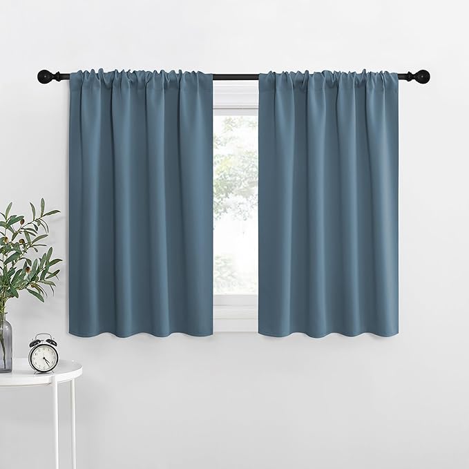 NICETOWN RV Blackout Curtains for Camper Windows, Smoky Blue, Kitchen Curtains by NICETOWN
