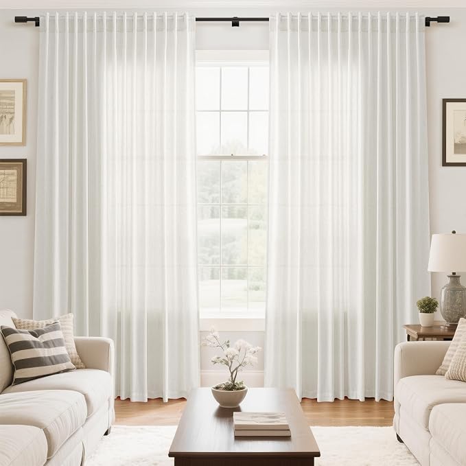 Extra Wide Beige White Curtains - Image 6