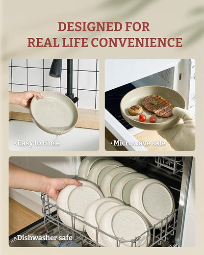 famiware Milkyway 33 oz Bowl Set, Pasta Bowls Set of 4, Salad Bowls, Double Reactive Glaze, Sturdy & Stackable, Ideal for Housewarming, Festivals, Matcha Green with Speckles