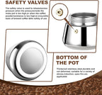 4 Cup Stovetop Espresso Maker Stainless Steel Moka Pot Stove Top Percolator Italian Coffee Makers Capable Mocha Greca Machine Cafe Classic Induction Cookers for Home and Camping 200ml 6.6oz