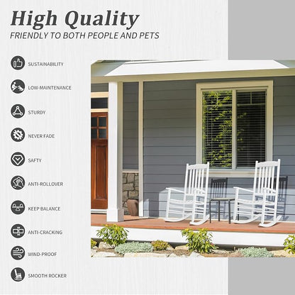 Outvita Outdoor Rocking Chair, Solid Wood High Back Rocker, All Weather Lounge - Image 6
