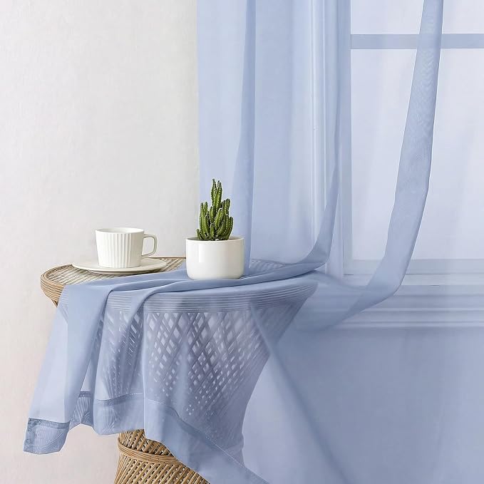 Denim Blue Sheer Curtains 78 Inches Long 2 Panels, Airy Light Filtering Voile - Image 4