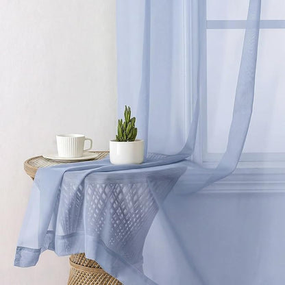 Denim Blue Sheer Curtains 72 Inches Long 2 Panels, Rod Pocket Light Filtering - Image 4