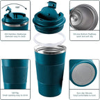 YINBAOGE Insulated Travel Coffee Mug Spill Proof Leak Proof Pobtable To Go Camping Stainless Steel Coffee Tumbler Reusable Coffee Cups with Lids Thermos for Hot and Cold Drink (Blue, 17 OZ)