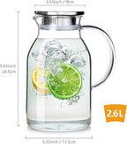88oz Glass Pitcher with Lid and Handle - High Heat Resistance Glass Water Pitcher for Hot/Cold Water & Iced Tea with Ice Tray (2.6L)