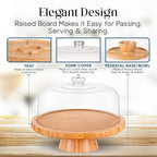 Homeries Bamboo Cake Stand with Lid, Cake Plate, (6 in 1) Multi-Functional Serving Platter, Large Cake Stand with Dome, Cake Display Stand with lid & Cake Dome - Use as Cake Holder, Cake Cover
