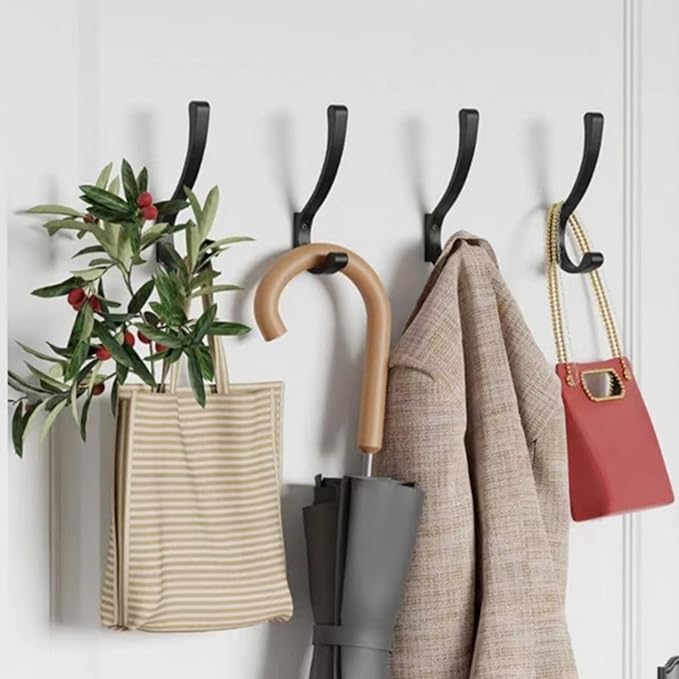8 Pack Hanging Coat Hooks Wall Mount, Coat Hanger Wall Hangers, Metal Hooks for Hanging Heavy Duty, Screw in Hooks for Hanging Towels, Clothes, Backpack, Hat, Bag, Jacket, Key, Robe, Backpack Grey