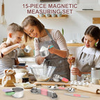 15-Piece Stainless Steel Measuring Cups and Spoons Set, Strong Magnetic Nesting Design 7 Cups 7 Spoons with Leveler, Double Measurement Markings for Dry & Liquid Ingredients, Pink & Colorful