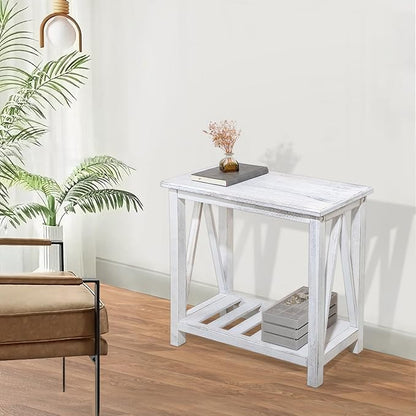 Farmhouse Narrow End Table Wooden Rustic White Side Tables - Image 5