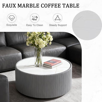 2-Piece Round Nesting Coffee Table Set, 29.52" Marble Coffee Table and End - Image 6