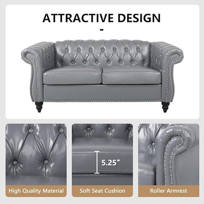 Mid-Century 2 Seater Sofa, Faux Leather Loveseat - Image 5