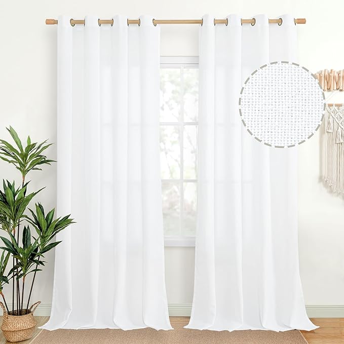 Extra Long White Linen Curtains 102 Inch Length by YoungsTex