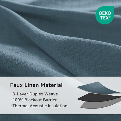 100% Blackout Linen Textured Curtains 90 Inch Long, Stone Blue | 100% Blackout - Image 4