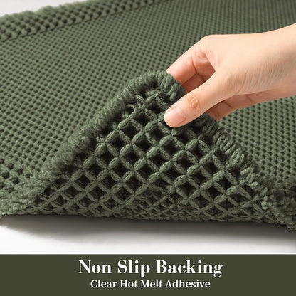 RESARE Waffle Bathroom Runner Rugs, Non Slip Boho Bath Mat 24"x60" Green | Long - Image 4