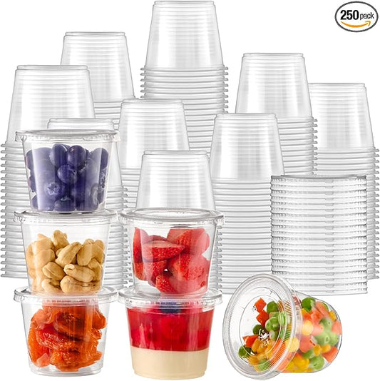 Fit Meal Prep 250 Pack 5.5 oz Jello Shot Cups with Lids, Disposable Souffle Portion Cups for Sauce