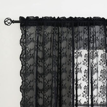 YJ YANJUN Vintage Lace Curtains 96 Inches Long Victorian Floral Gothic Black - Image 2