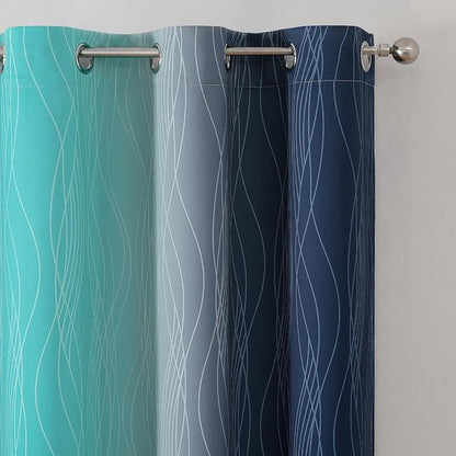 Navy Blue and Teal Gradient Blackout Curtains - Image 4