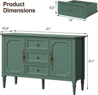 FansaFurn Green Storage Cabinet, Mid-Century Buffet Cabinet - Image 2