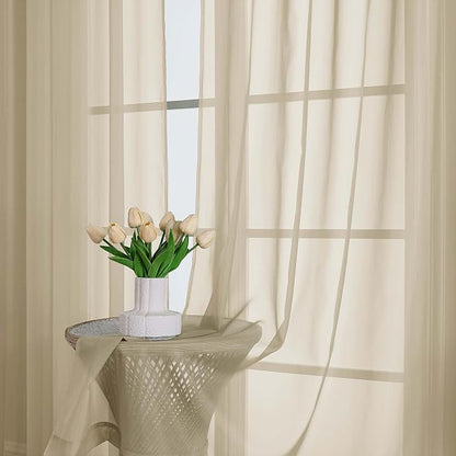 Taupe Sheer Curtains 63 Inch Length 2 Pcs, Light Filtering Rod Pockets Window - Image 6