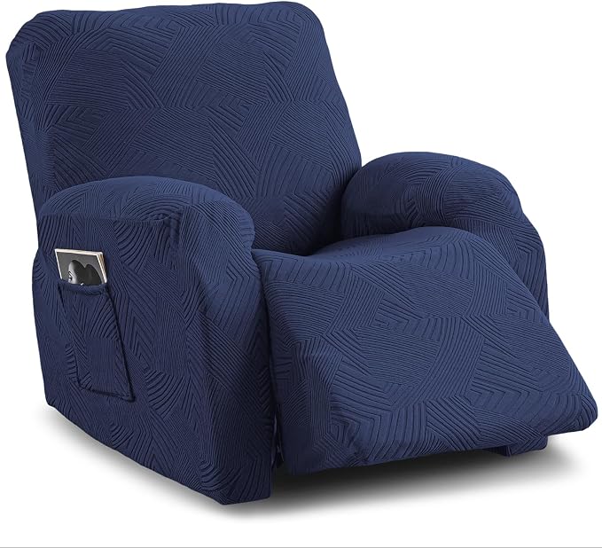 Oversized Recliner Chair Covers, 4-Piece Stretch Geometric Strokes Jacquard by Unknown