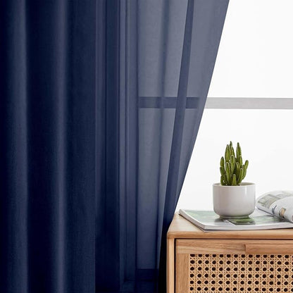 Navy Blue Sheer Curtains 84 Inches Long 2 Panels, Soft Airy Light Filtering - Image 3
