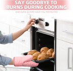 Mini Oven Mitts, Kitchen Oven Gloves Kitchen Mittens 500 Degrees Heat Resistant Baking Gloves, Non-Slip Silicone Surface with Hanging Loops Hot Gloves for Cooking, Baking, BBQ 1 Pair-Pink