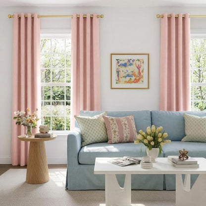 100% Blackout Linen Textured Curtains 90 Inch Long, Blush Pink | 100% Blackout - Image 5