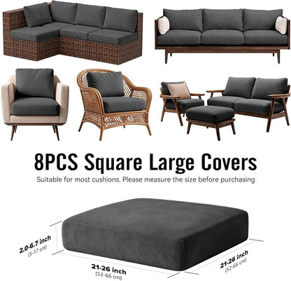 8Pcs Outdoor Cushion Covers, Stretch Patio Furniture Couch Chair Slipcovers | - Image 2