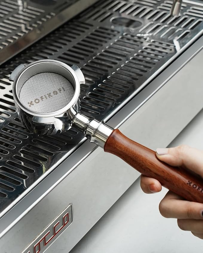 54mm Bottomless Portafilter 3 Ears, Bottomless Naked Portafilter Compatible with Breville/Sage Barista Express BES870/876/878/880/881/450/500/810/840, with Puck Screen and 18g Filter Basket - Rosewood