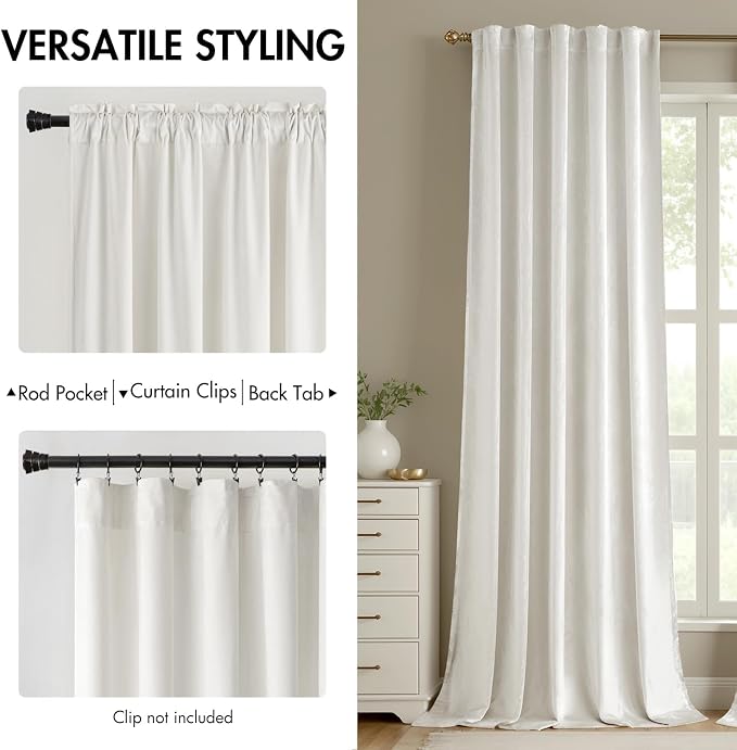 MIULEE White Velvet Curtains 52x84 inches Luxury Room Darkening Curtains | - Image 2