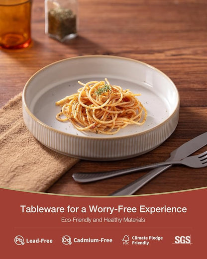 famiware Star 8.25" Pasta Bowls, Large Dinner Bowls Set of 6, Salad Bowl Plates, Shallow Bowls for Eating, Cappuccino White