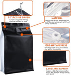 New 2.5 KG Large Capacity Coffee Bags with Valve (50 PCS) Black Sides White High Barrier Aluminum Foil Flat Bottom Standing Coffee Beans Storage Packaging Bags, Reusable Heat Seal Side Zipper Pouches