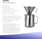 Pour Over Coffee Maker Set, 304 Stainless Steel wIth 100 pcs Size 02 Cone Paper Filters & 600ml Milk Frothing Pitcher, for Home & Camping