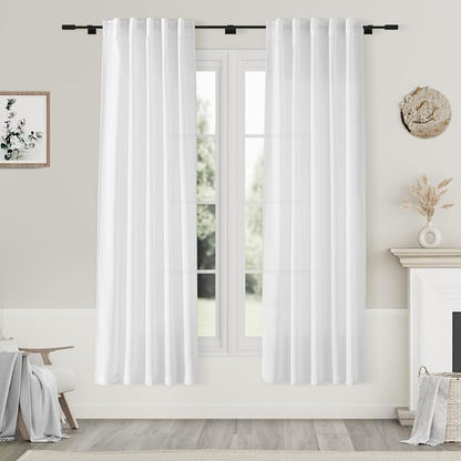 White Linen Curtains 70 Inches Long 2 Panels Set Back Tab Rod Pocket Light by Nanspring