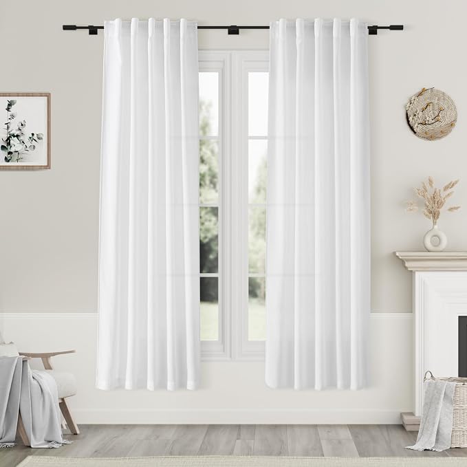 White Curtains 72 Inch Length 2 Panels Set by Nanspring