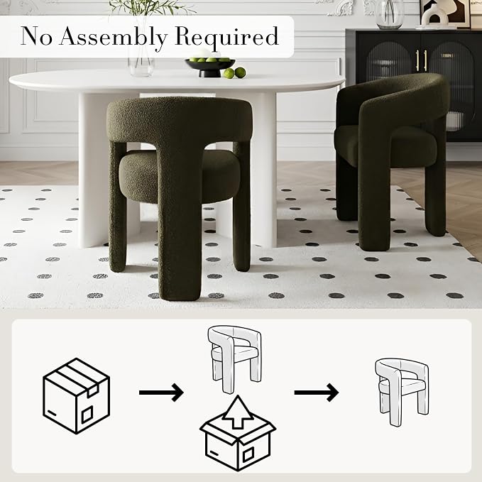 Modern Sherpa Barrel Dining Chair Upholstered Faux Fur Dining Room Chair - Image 3