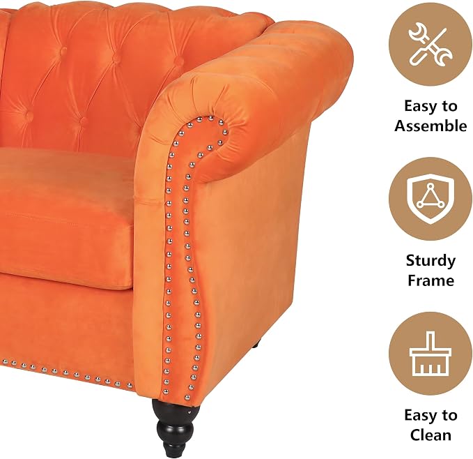 Chesterfield Loveseat Sofa, Modern Velvet Small Sofa Couch 2 Seater - Image 8