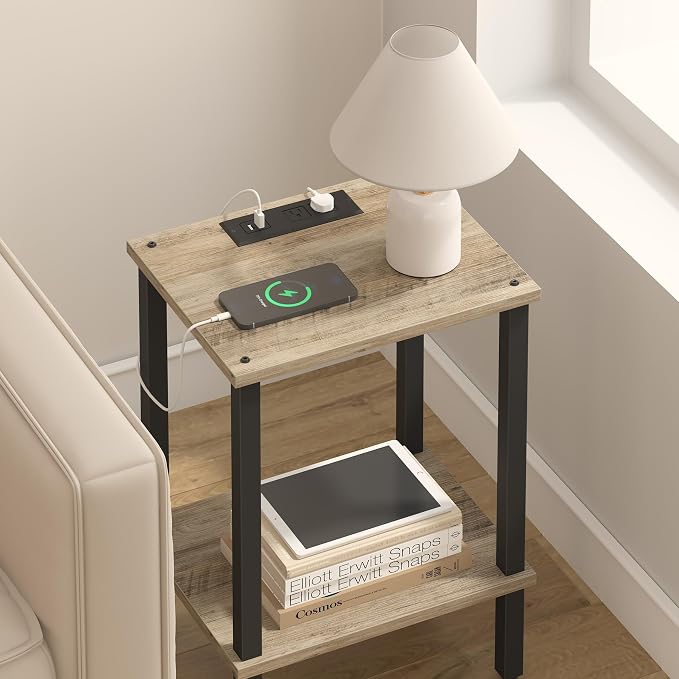 TUTOTAK End Table with Charging Station, Small Side Table with Outlets - Image 3