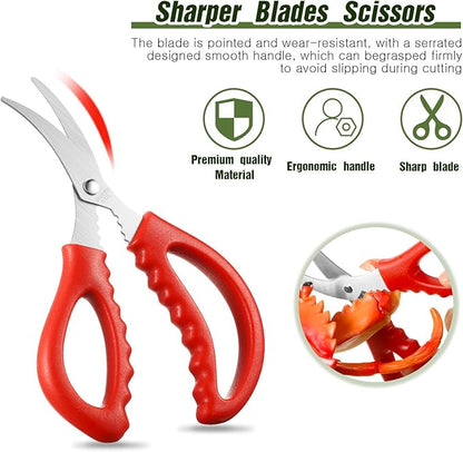 Honoson 6 Pieces Kitchen Seafood Scissors Multifunctional Stainless Steel Shears Seafood Fish Crab Shrimp Lobster Scissors for Kitchen Peeling Tools (Red)