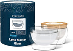 ovalware 8.5oz Double Wall Latte Cups, Latte Set of 2 - Latte Glasses for Cold & Hot Drink, Palm-Sized Cups with Wide Rim for Artistic Designs - Frost White