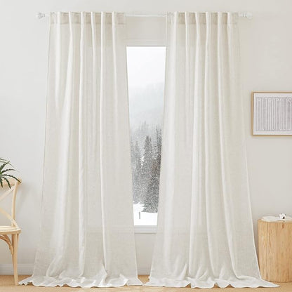 RYB HOME Semi Sheer Curtains 102 inches Long, Back Tab Light Filtration Half by RYBHOME