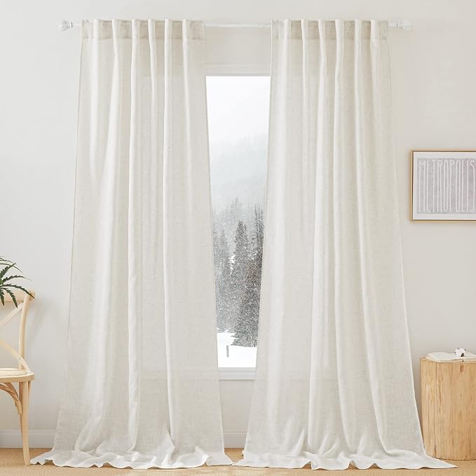 RYB HOME Extra Long Sheer Curtains, Linen Look Elegant Texture Semitransparent by RYBHOME