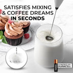 Zulay Powerful Milk Frother (4 Duracell Batteries Included) - Handheld Milk Frother Wand Drink Mixer for Coffee - Powerful Milk Foamer for Cappuccino, Frappe, Matcha - Exec Grey/Black/Black Stand