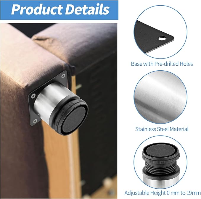 4 Inch Metal Furniture Legs Stainless Steel Adjustable Legs Silver Table Legs - Image 3
