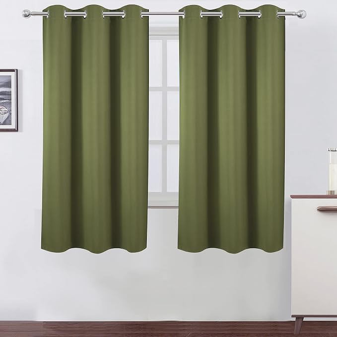 Olive Green Thermal Blackout Curtains/38 x 63 Inch/Set of 2 Panels Room by Lemomo