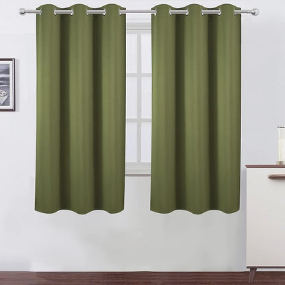 Olive Green Thermal Blackout Curtains/38 x 63 Inch/Set of 2 Panels Room by Lemomo