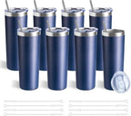 20 oz Skinny Tumbler with Lid and Straw,Stainless Steel Vacuum Insulated Tumbler Cup Double Wall Leak-proof Coffee Mug,Travel Thermal Water Tumbler for Home,Office,Outdoor(Navy Blue,8)